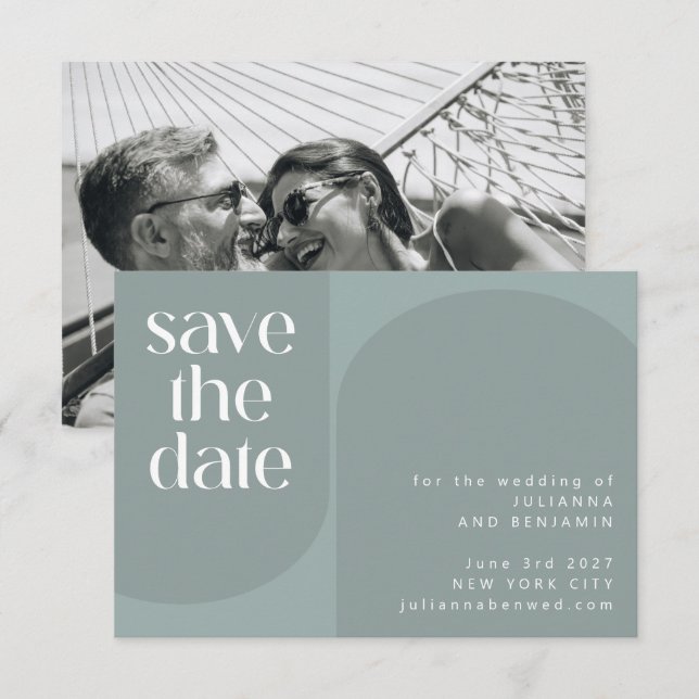 Modern Sage Teal Green Geometric Chic Wedding Save The Date (Front/Back)