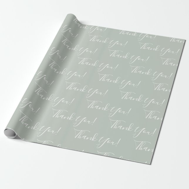 Modern Sage Thank You Pastel Script Wrapping Paper (Unrolled)