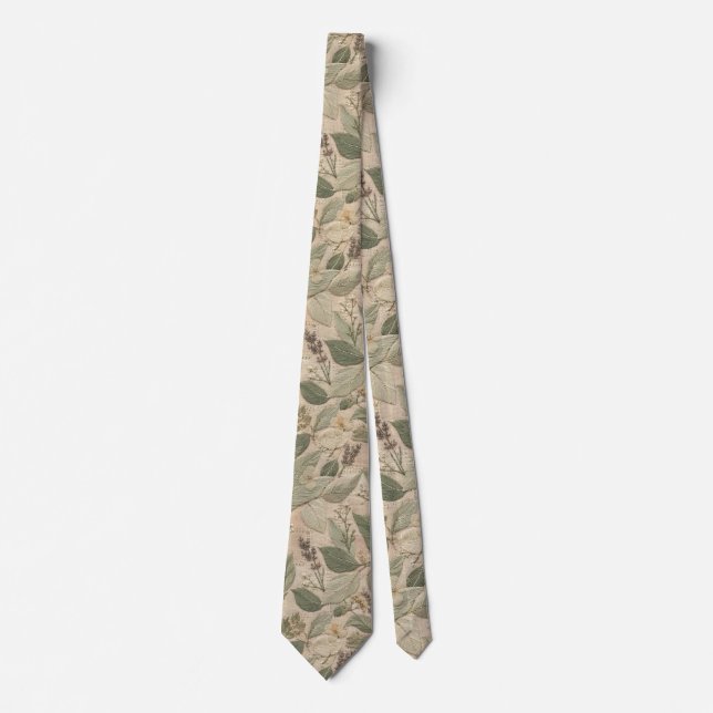 Modern Sage Vintage Floral Pattern Tie (Front)