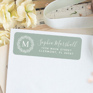 Modern Sage White Monogram Return Address Label