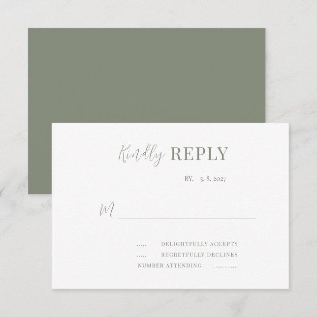 Modern Sage & White Wedding RSVP Card (Front/Back)