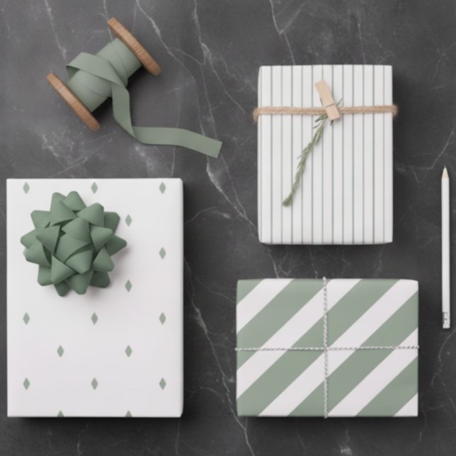 Modern Sage Wrapping Paper Sheets 3 Pack Geometric (Creator Uploaded)