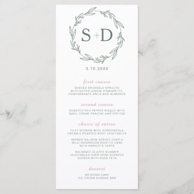 Modern Sage Wreath Wedding Menu (Front)