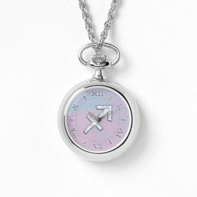 Modern Sagittarius Zodiac on Mother of Pearl Dial Watch (Front)