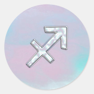 Modern Sagittarius Zodiac on Mother of Pearl Style Classic Round Sticker