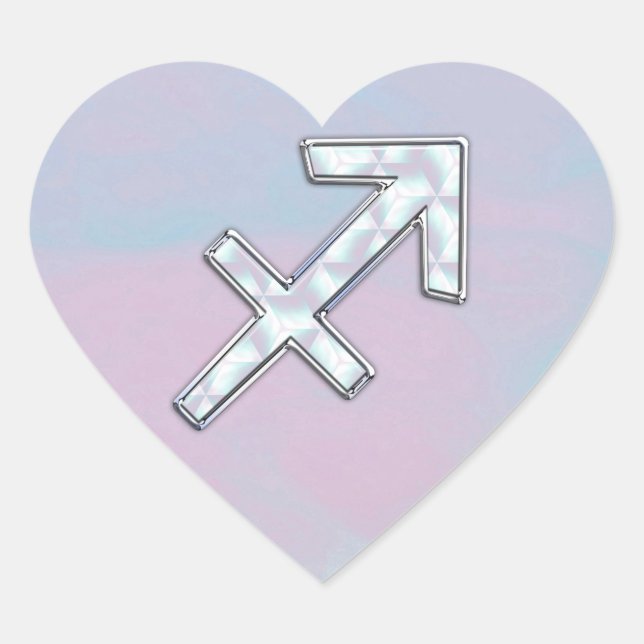 Modern Sagittarius Zodiac on Mother of Pearl Style Heart Sticker (Front)