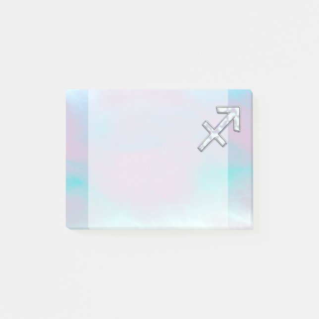 Modern Sagittarius Zodiac on Mother of Pearl Style Post-it Notes (Front)