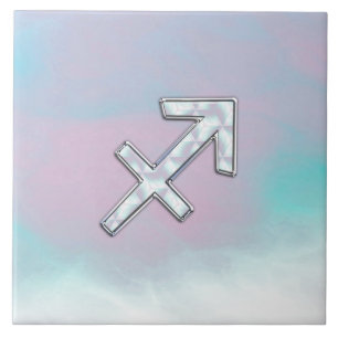 Modern Sagittarius Zodiac on Mother of Pearl Style Tile