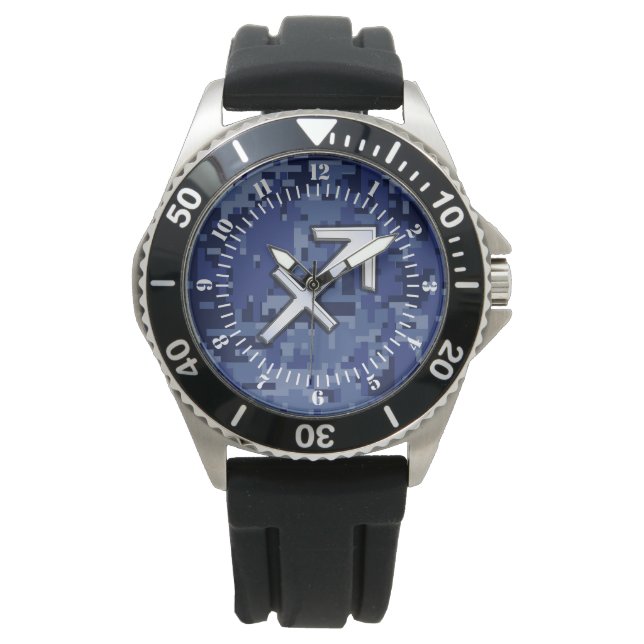 Modern Sagittarius Zodiac Sign Navy Camo Dial Watch (Front)
