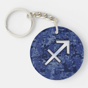 Modern Sagittarius Zodiac Sign Navy Digital Camo Key Ring