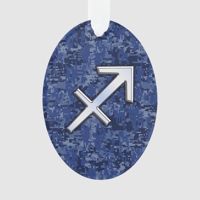 Modern Sagittarius Zodiac Sign Navy Digital Camo Ornament (Front)