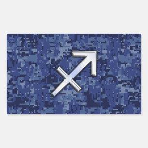 Modern Sagittarius Zodiac Sign Navy Digital Camo Rectangular Sticker