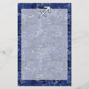 Modern Sagittarius Zodiac Sign Navy Digital Camo Stationery