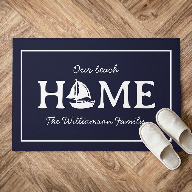 Modern Sail Boat Home Family Name Beach Lake  Doormat (Creator Uploaded)