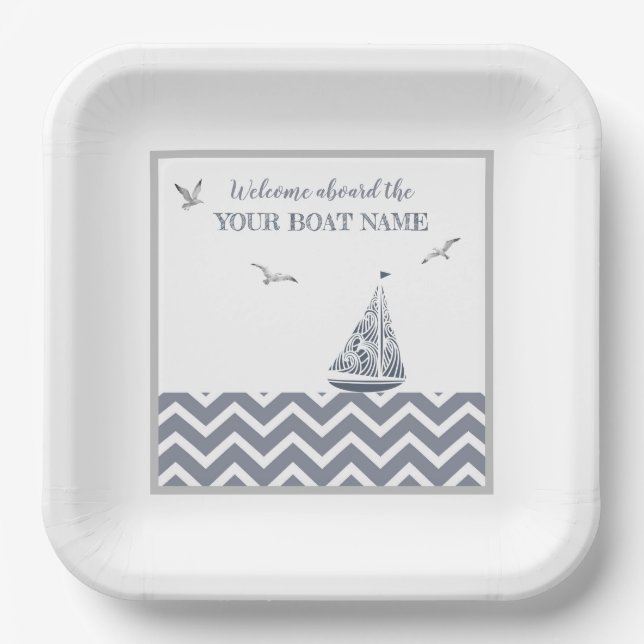  Modern Sailboat Grey Colour Scheme, Nautical  Paper Plate (Front)
