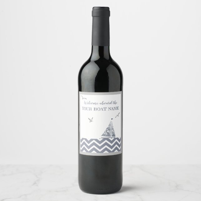  Modern Sailboat Grey Colour Scheme  Wine Label (Front)
