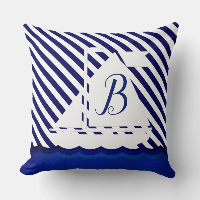 Modern Sailboat Monogram Custom Cushion (Front)