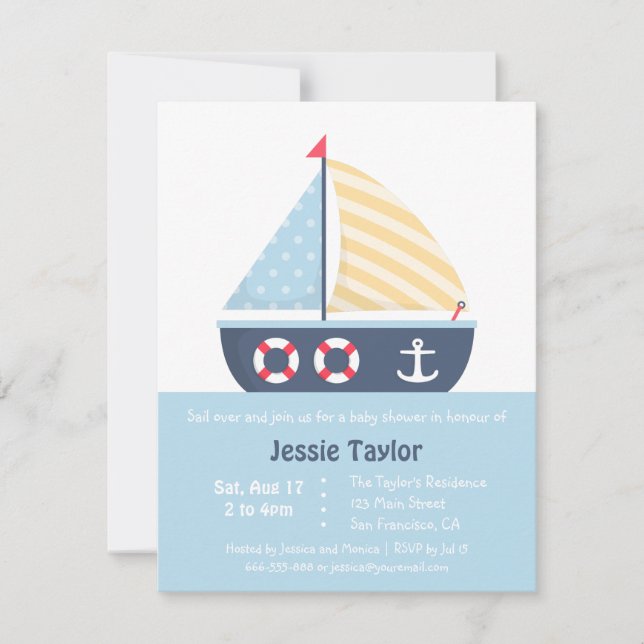 Modern Sailboat Nautical Baby Shower Invitations (Front)