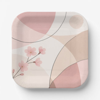 Modern Sakura Minimalist Geometric Paper Plate