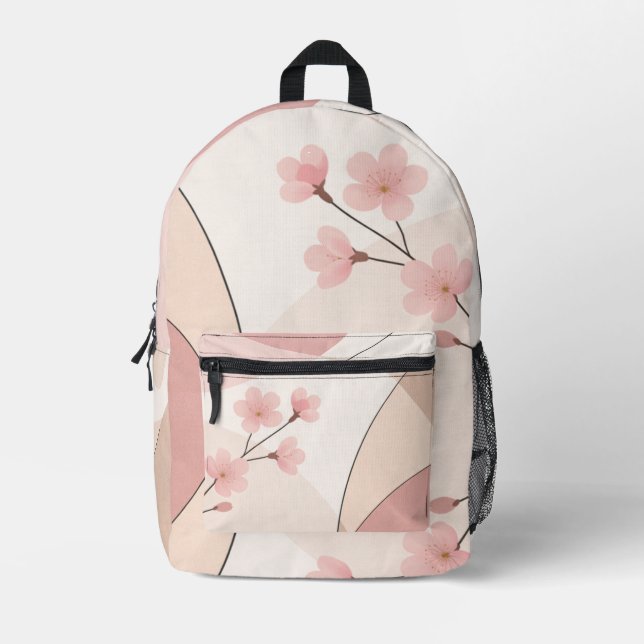 Modern Sakura Minimalist Geometric Printed Backpack (Front)