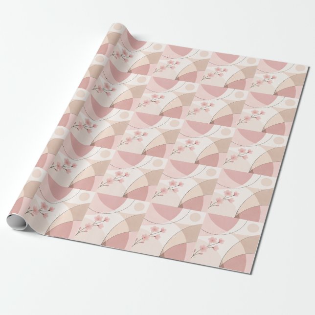 Modern Sakura Minimalist Geometric Wrapping Paper (Unrolled)