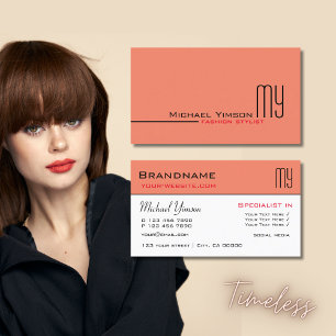 Modern Salmon and White with Initials Professional Business Card