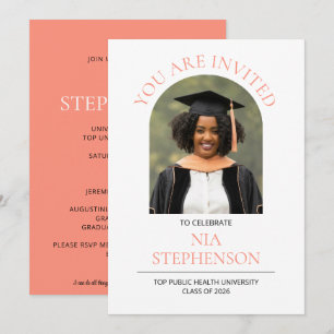 Modern SALMON Class of 2026 Photo Graduation Party Invitation