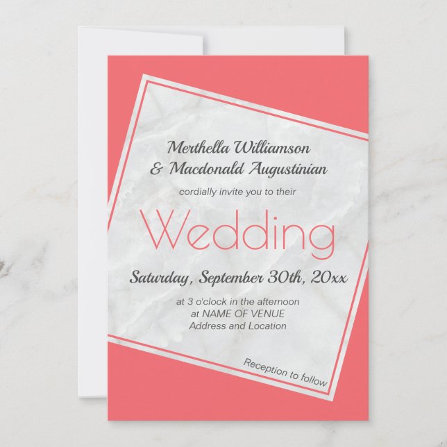 Modern Salmon Pink Wedding Invitation (Front)