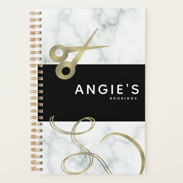 Modern Salon Beauty Scissor Gold Booking Business Planner (Front)