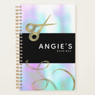Modern Salon Beauty Scissor Gold Booking Hologram Planner