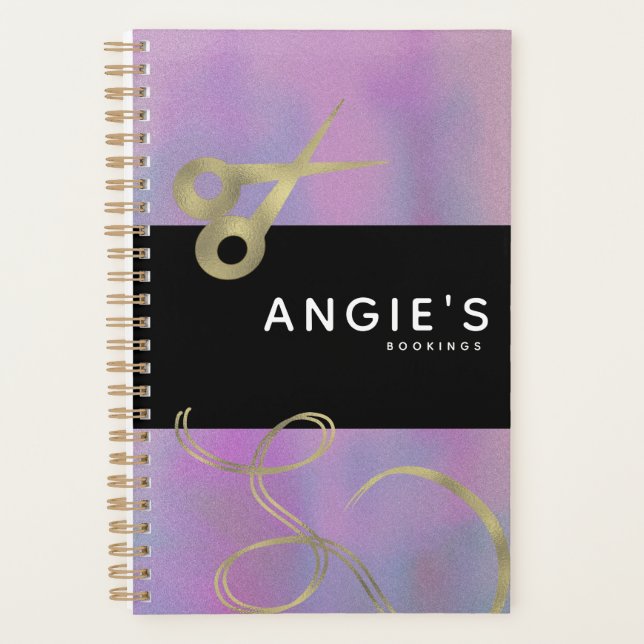 Modern Salon Beauty Scissor Gold Booking Purple Planner (Front)
