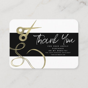 Modern Salon Beauty Thank You Logo Scissor Gold Business Card