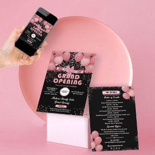 Modern Salon Business Grand Opening Black Pink  Invitation