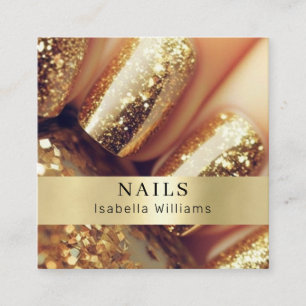 Modern salon gold glitter nails square business card