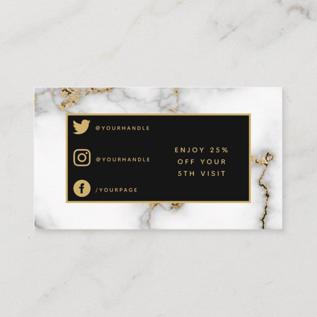 Modern salon gold marble loyalty card. (Back)