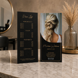 Modern Salon Hair Stylist Black Gold Price List Rack Card