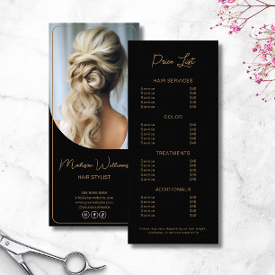 Modern Salon Hair Stylist Black Gold Price List Rack Card