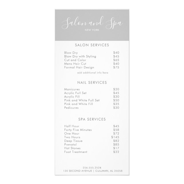 Modern Salon Price Menu (Front)