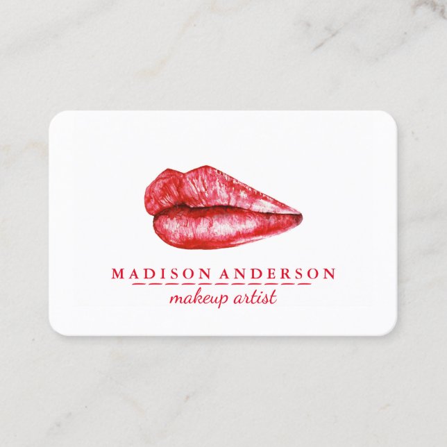 Modern Salon Red Lips Makeup Artist Business Card (Front)