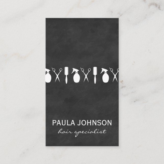 Modern Salon Shears Hair Specialist Chalkboard Business Card (Front)