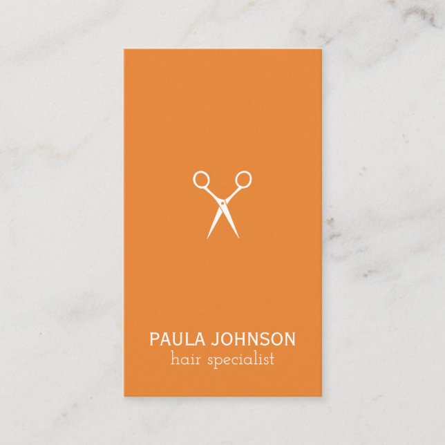 Modern Salon Shears Hair Specialist (orange) Business Card (Front)