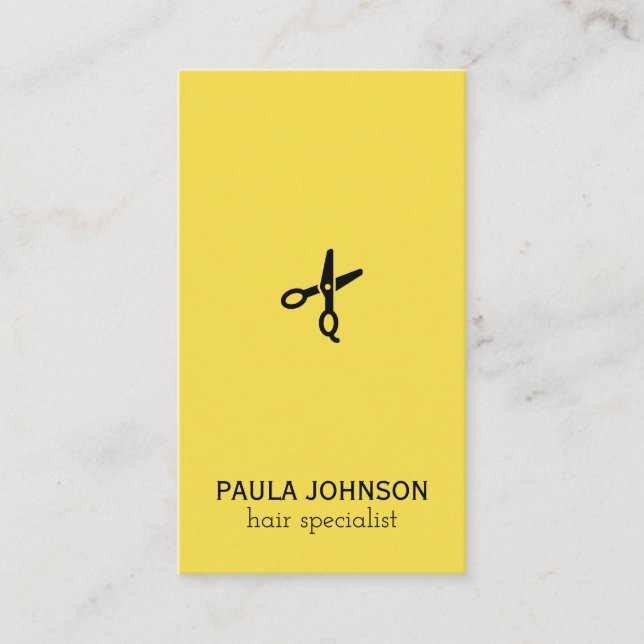 Modern Salon Shears Hair Specialist (yellow) Business Card (Front)
