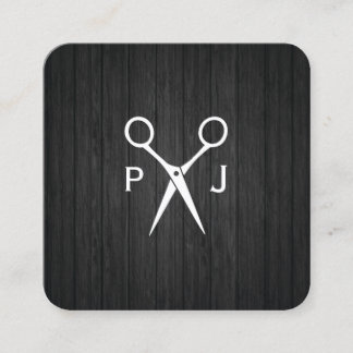 Modern Salon Shears Monogram (Wood) Square Business Card