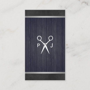 Modern Salon Shears Wood Canvas Trim Monogram 2 Business Card