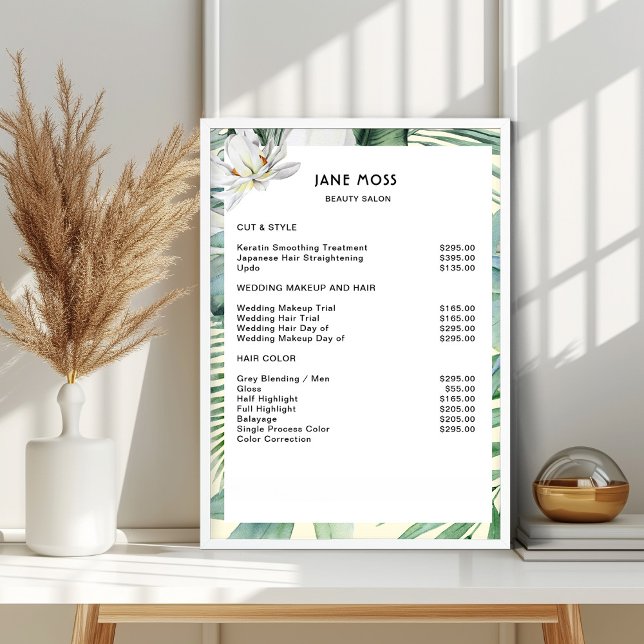 Modern Salon Watercolor Tropical Price List   Poster (Creator Uploaded)