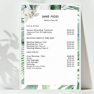 Modern, salon, watercolor tropical Price List   Poster