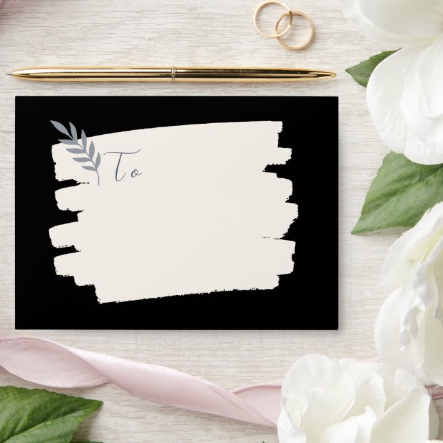 Modern Sample Leaf Distressed Frame Black Wedding Envelope (Wedding)