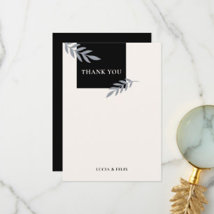 Modern Sample Leaves Black Blank Wedding Thank You Card