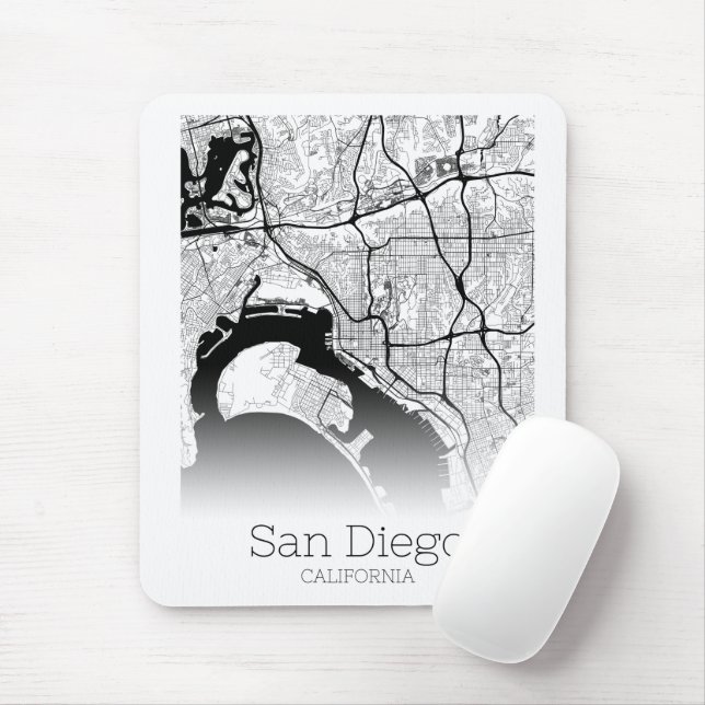 Modern San Diego City Map Mouse Mat (With Mouse)