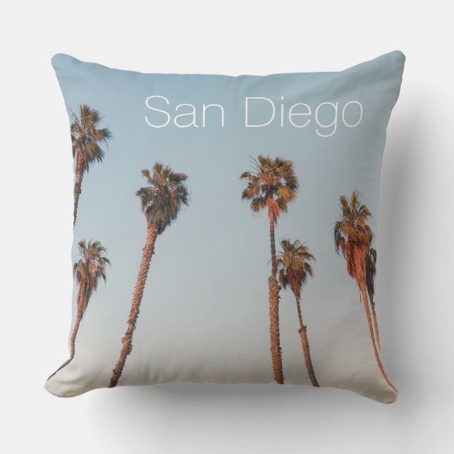 Modern San Diego Tall Palm Trees Blue Sky Souvenir Cushion (Front)